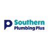 The Southern Plumbing Plus company logo featuring a stylized blue letter P followed by the brand name in teal and blue text on a black background.